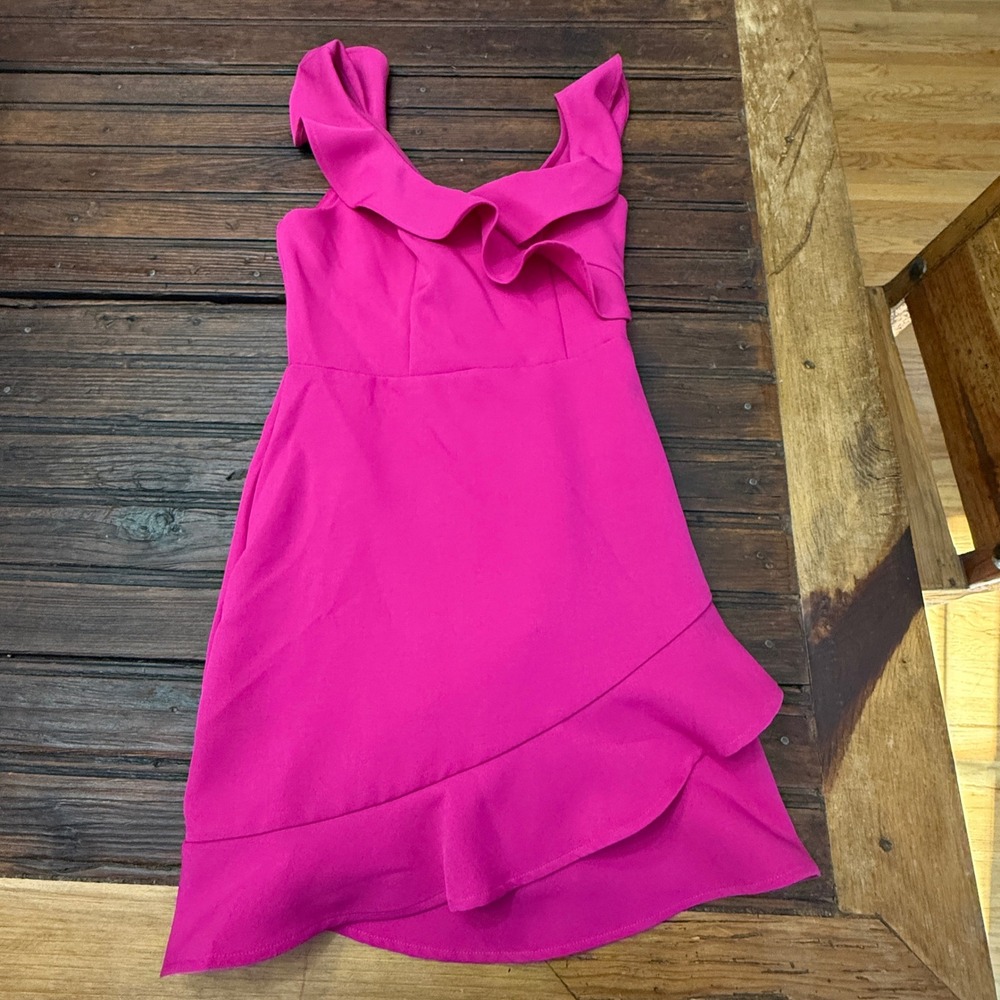 Express Pink Ruffle Neck Tiered Hem Cocktail Dress XS Homecoming Party Dress